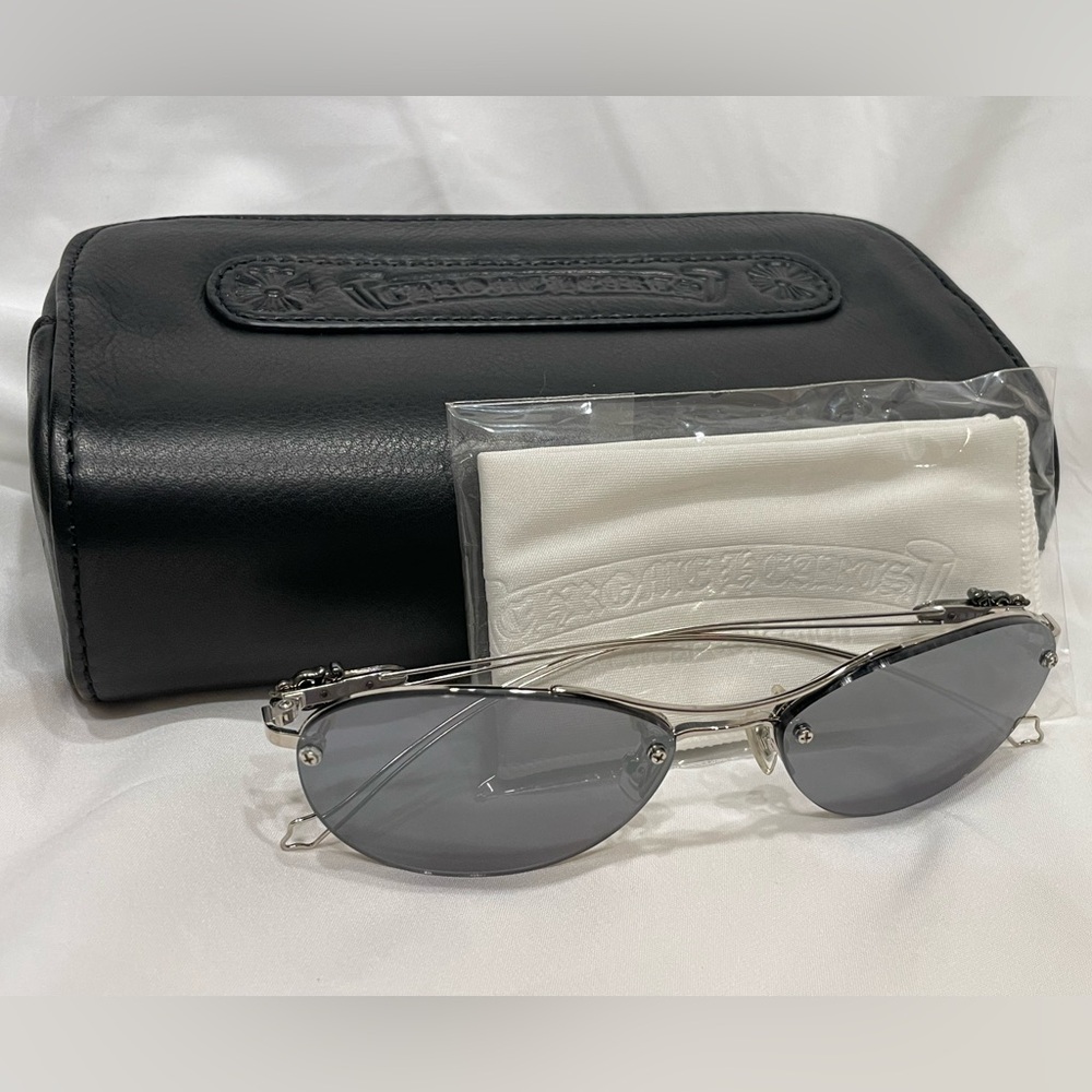 CHROME HEARTS Vintage NWOT Sterling Silver Blue Wire Frame Metal Logo Sunglasses - Picture 13 of 13